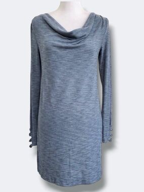 🌻3/$25 Pure + Good Cowl Neck Tunic Dress Small Blue Gray Ribbed Knit Long Sleeve